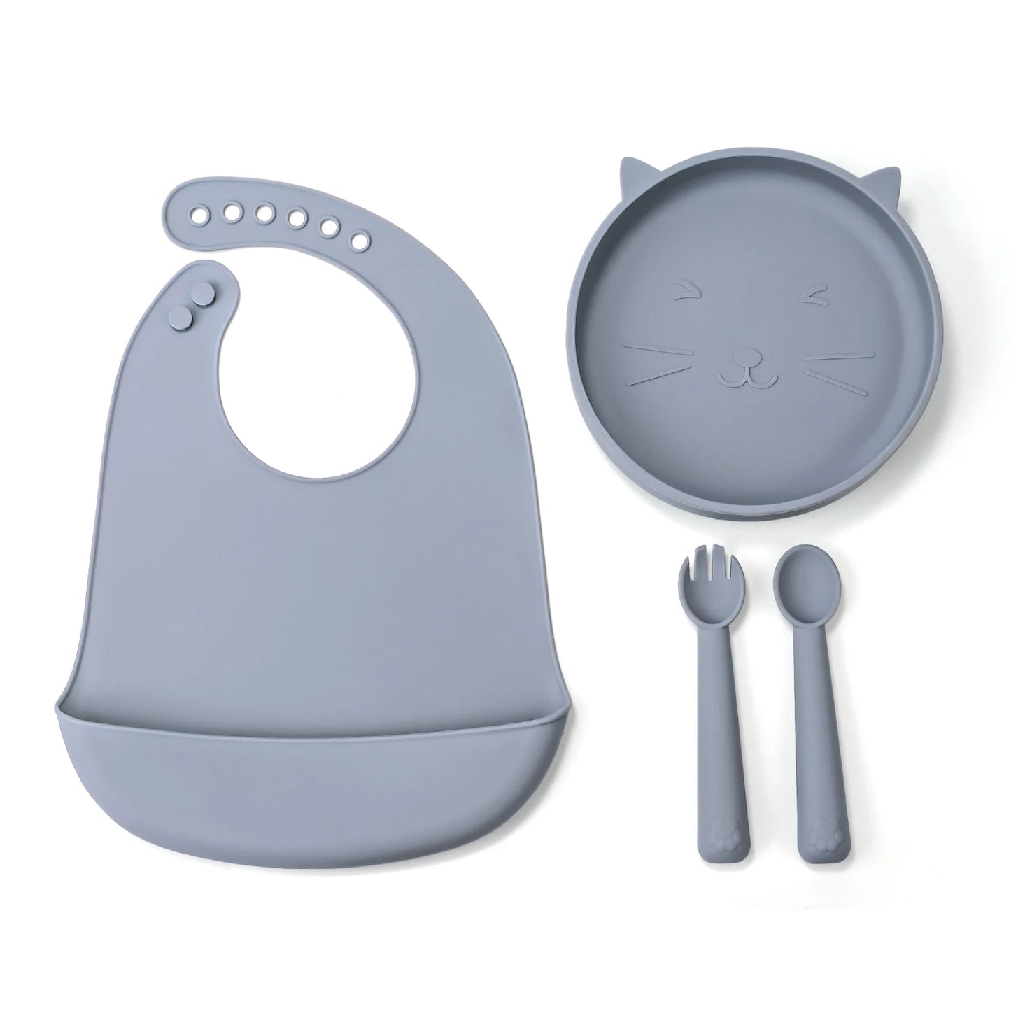 TYRY.HU 4-Piece Baby Feeding Set – Silicone Tray, Spoon, Fork & Bib