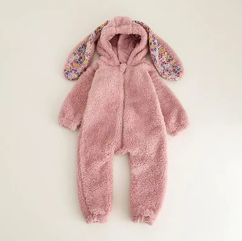Baby Rabbit Romper – Plush Bunny Hooded Jumpsuit for Spring