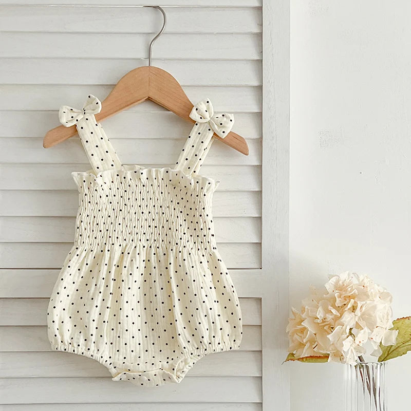 Summer Baby Romper – Cotton Sleeveless Flower Bow Bodysuit