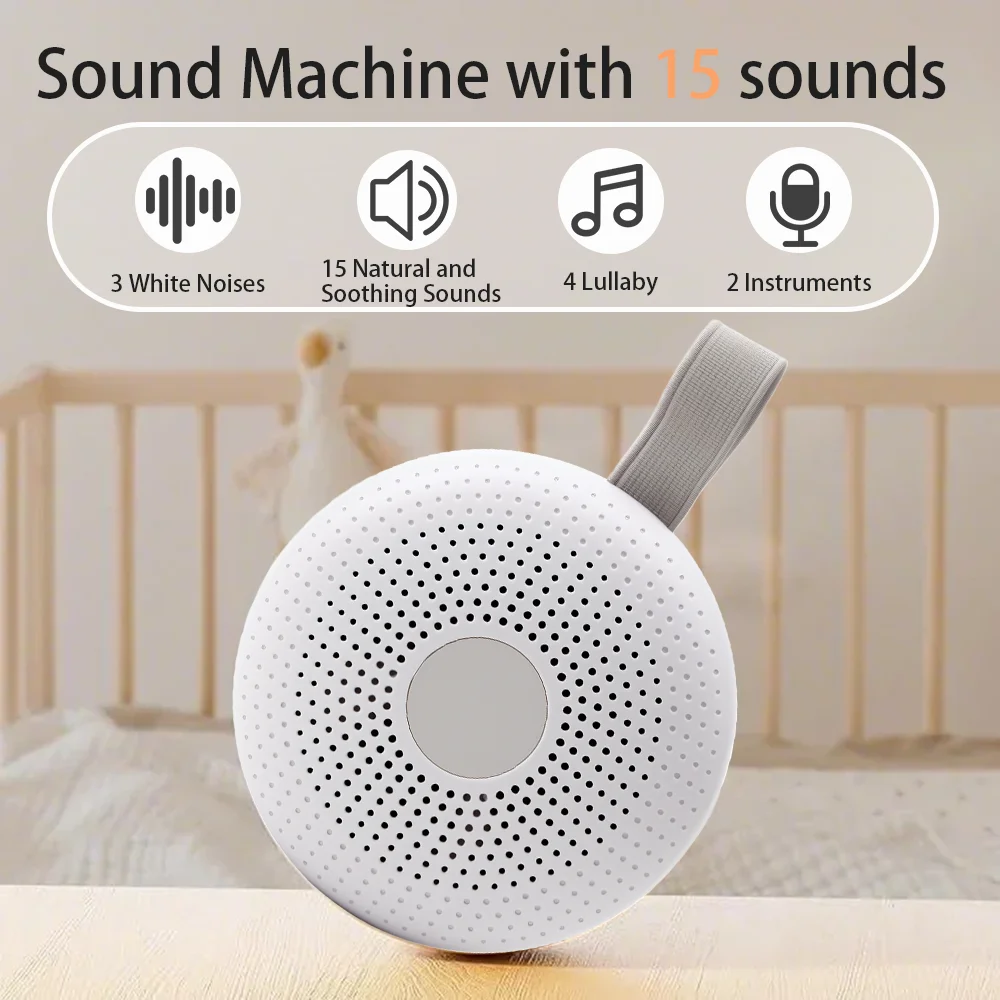 Portable Baby White Noise Machine – 15 Soothing Sounds with Smart Night Light & Nursery Lamp