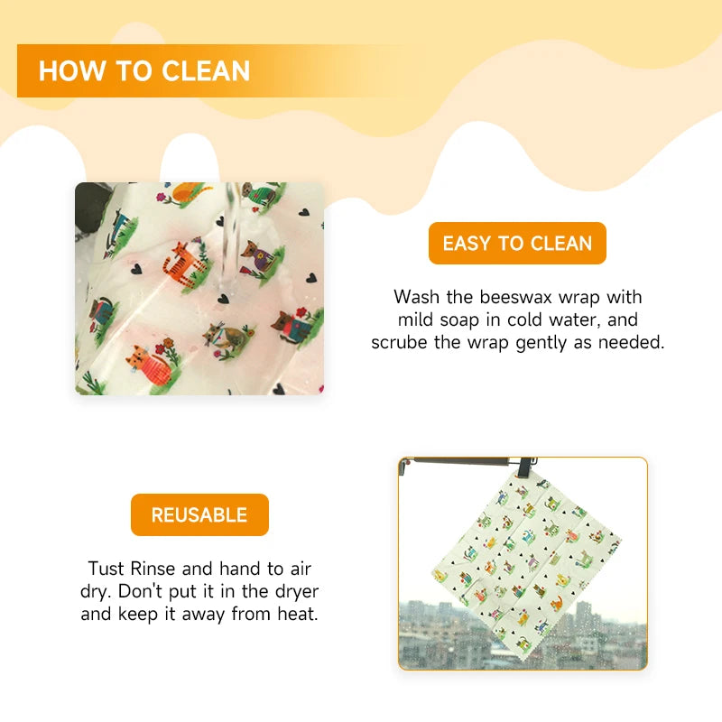 6 Packs (2S. 2M, 2L) reusable beeswax wrap