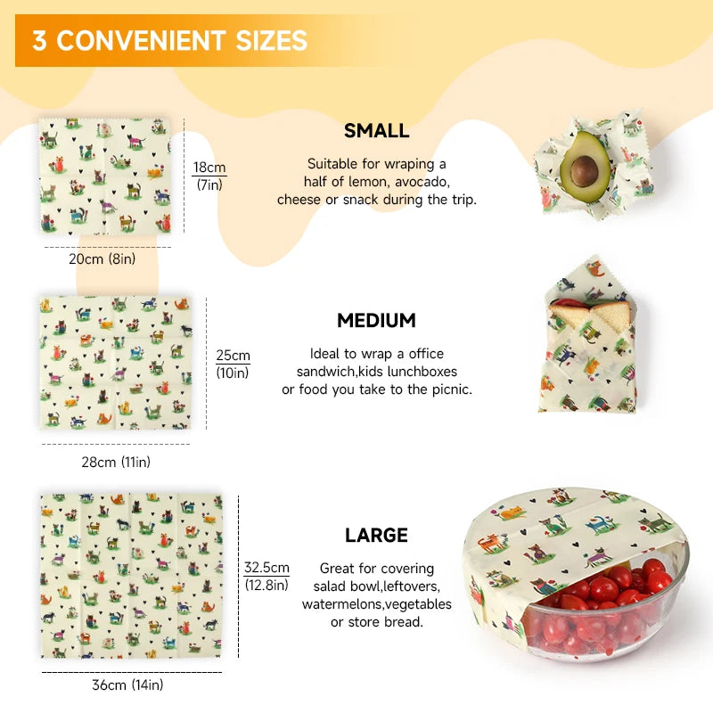 6 Packs (2S. 2M, 2L) reusable beeswax wrap