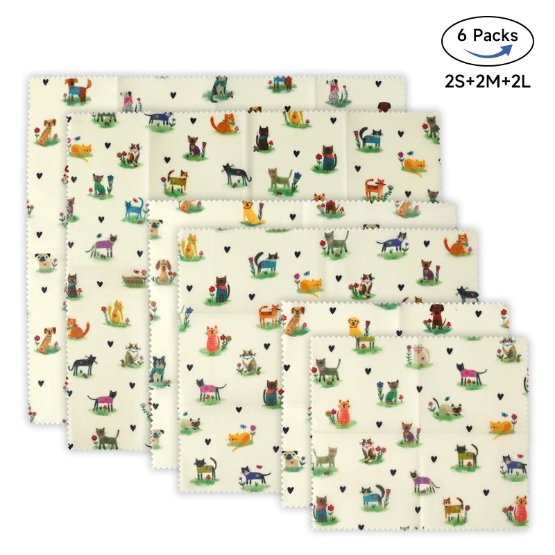 6 Packs (2S. 2M, 2L) reusable beeswax wrap