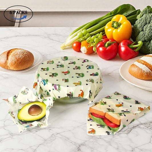 6 Packs (2S. 2M, 2L) reusable beeswax wrap