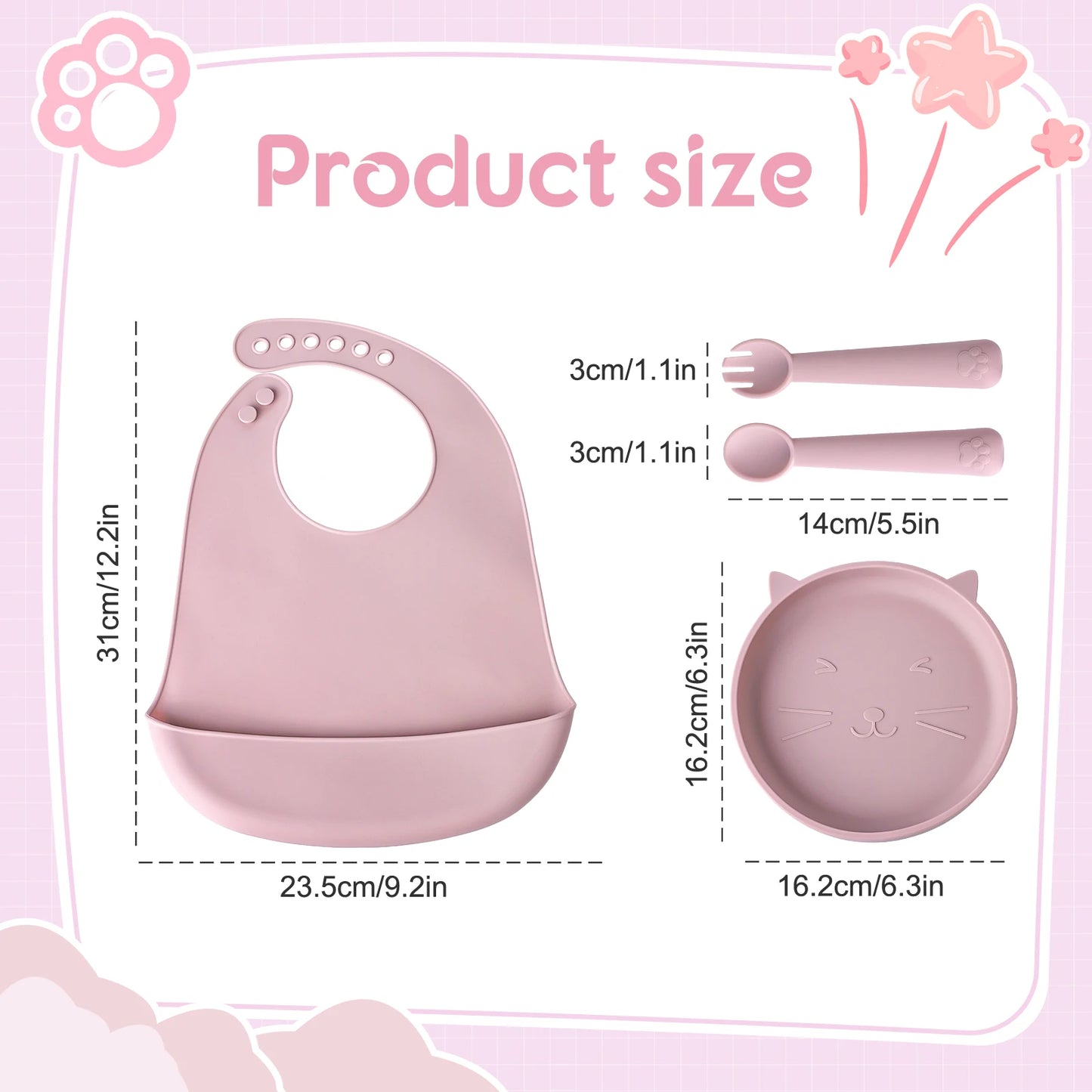 TYRY.HU 4-Piece Baby Feeding Set – Silicone Tray, Spoon, Fork & Bib