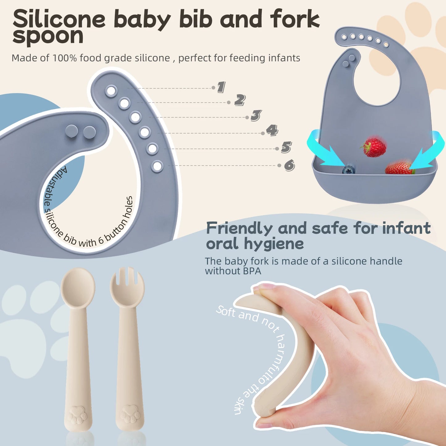 TYRY.HU 4-Piece Baby Feeding Set – Silicone Tray, Spoon, Fork & Bib