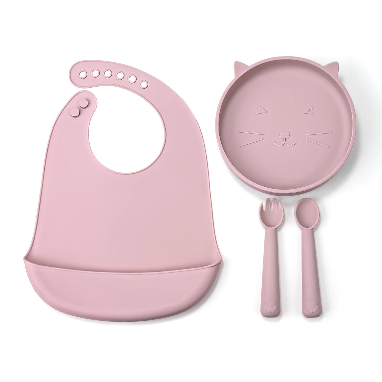 TYRY.HU 4-Piece Baby Feeding Set – Silicone Tray, Spoon, Fork & Bib