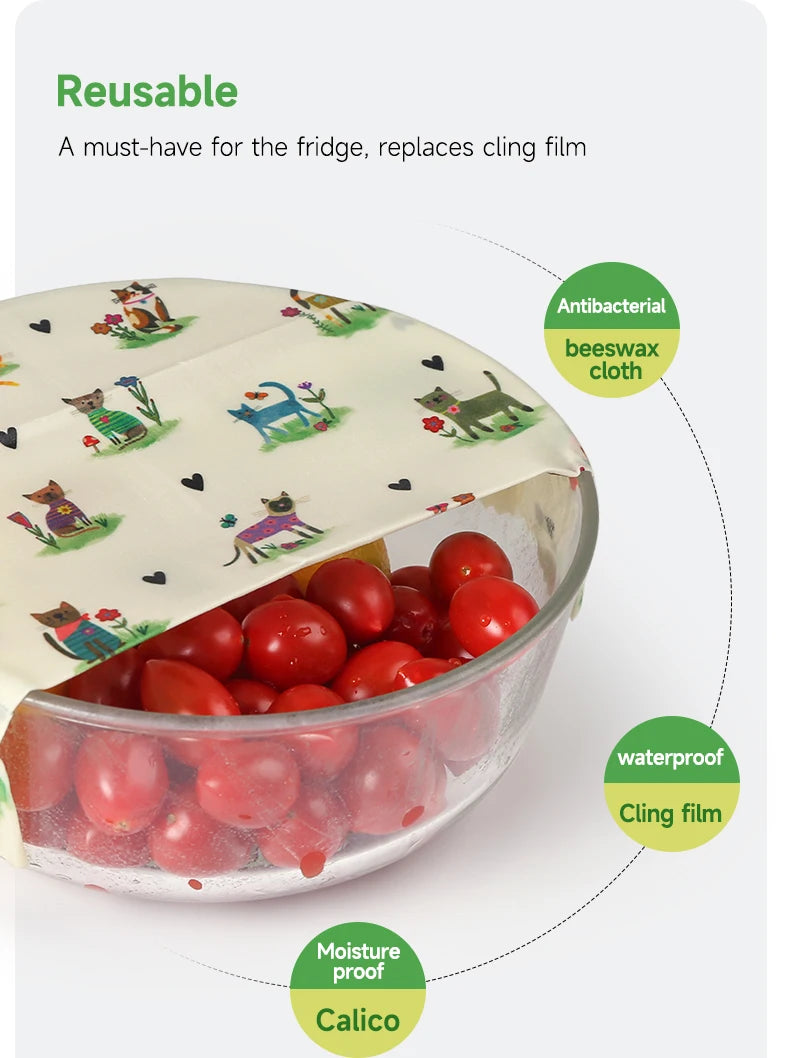 6 Packs (2S. 2M, 2L) reusable beeswax wrap