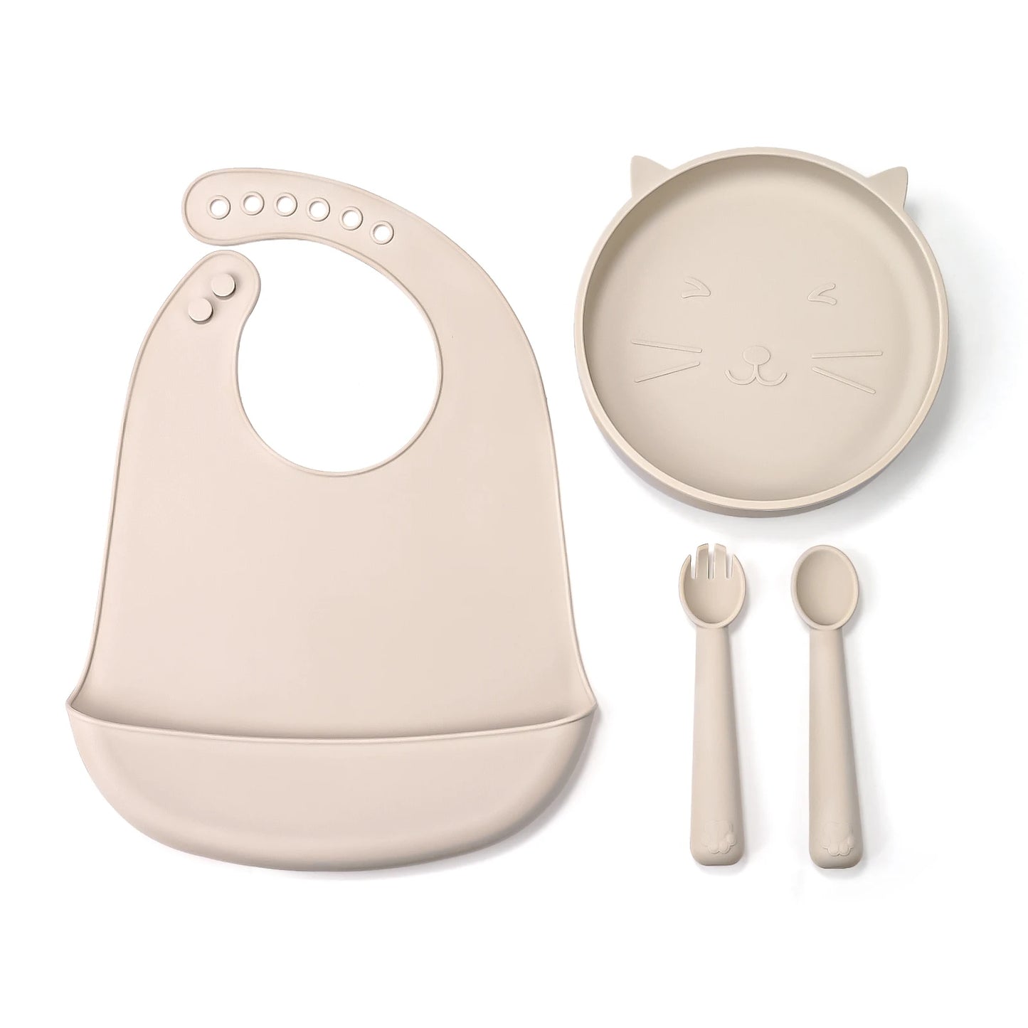 TYRY.HU 4-Piece Baby Feeding Set – Silicone Tray, Spoon, Fork & Bib