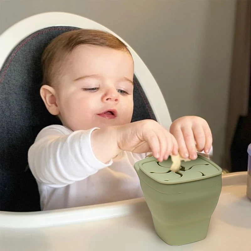 Collapsible Silicone Snack Cups With Lids For Toddlers