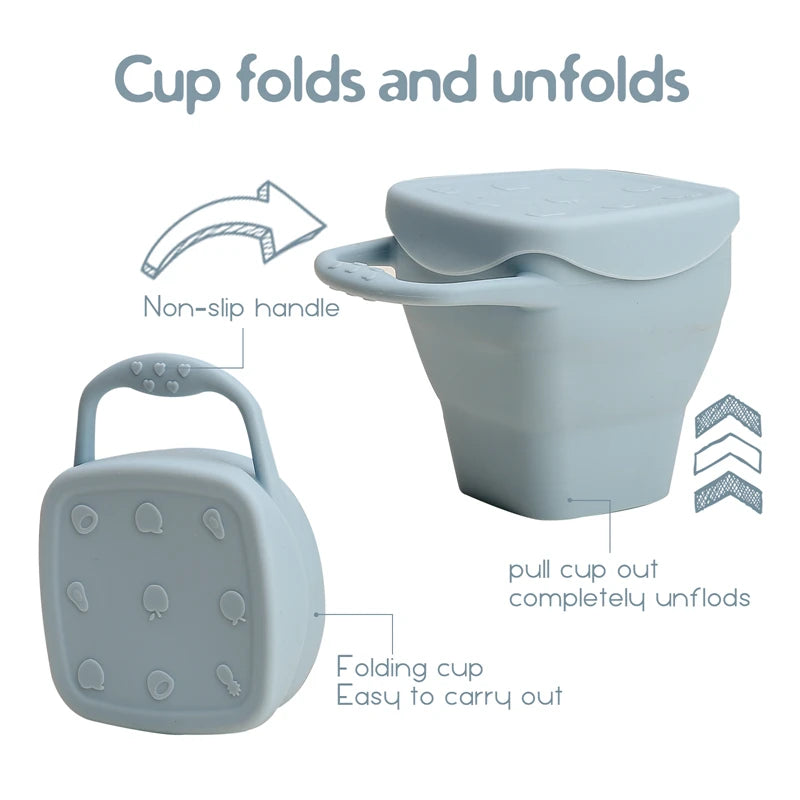 Collapsible Silicone Snack Cups With Lids For Toddlers