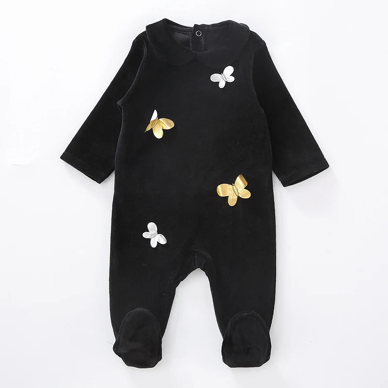 Newborn baby Footed Rompers Black Long Sleeve