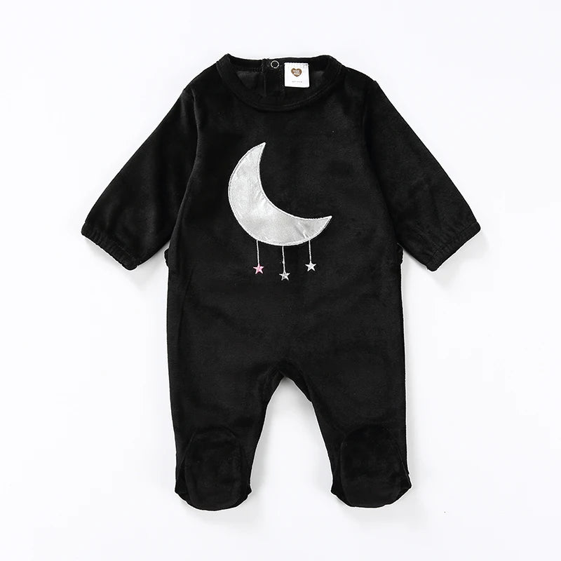 Newborn baby Footed Rompers Black Long Sleeve