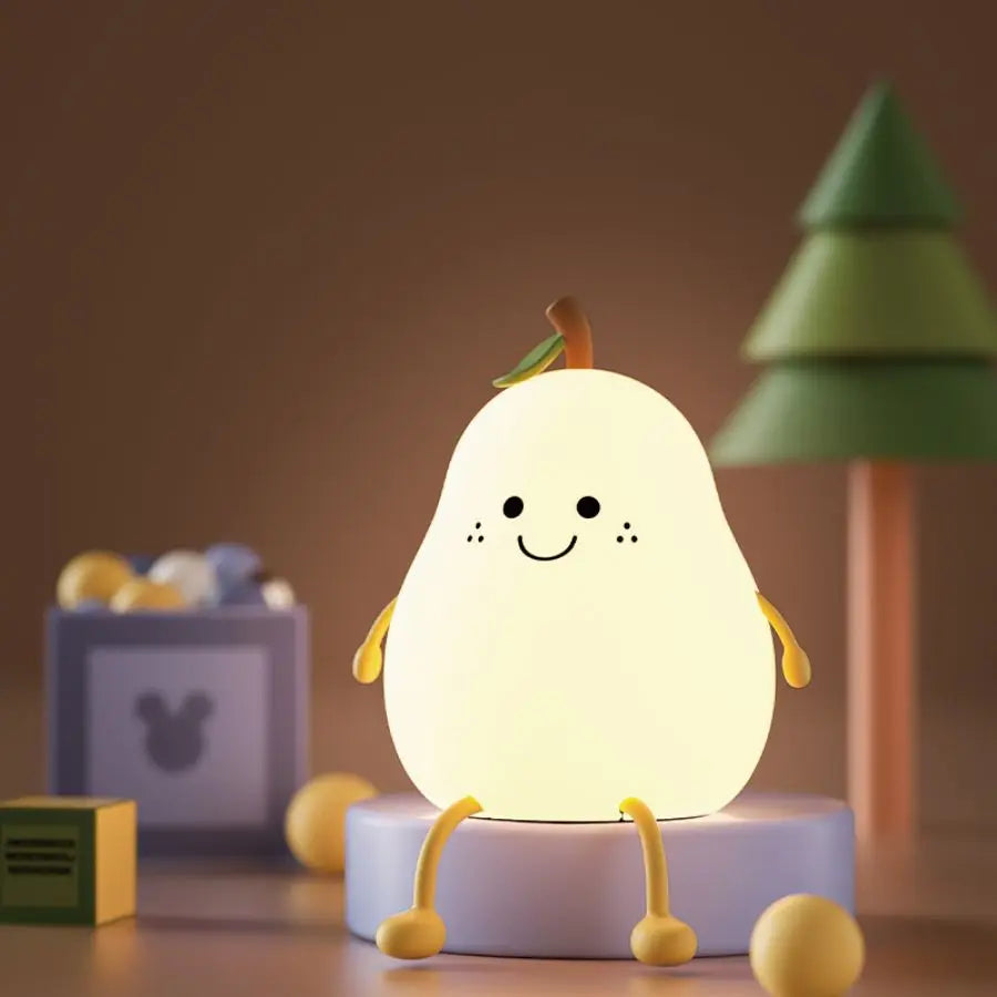 USB Pear Night Light – Rechargeable Silicone Lamp with Remote