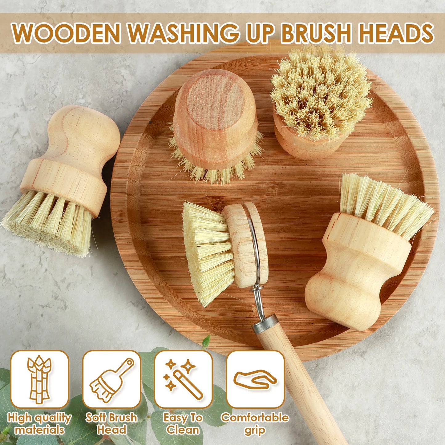 4/5Pcs Bamboo Dish Scrub Brushes