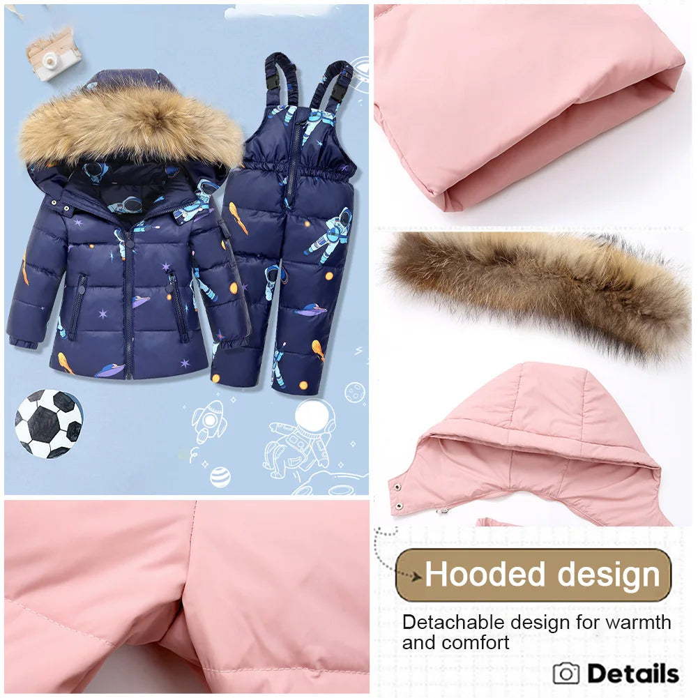 Baby Girls Snowsuits,White Duck Down Hooded Jacket