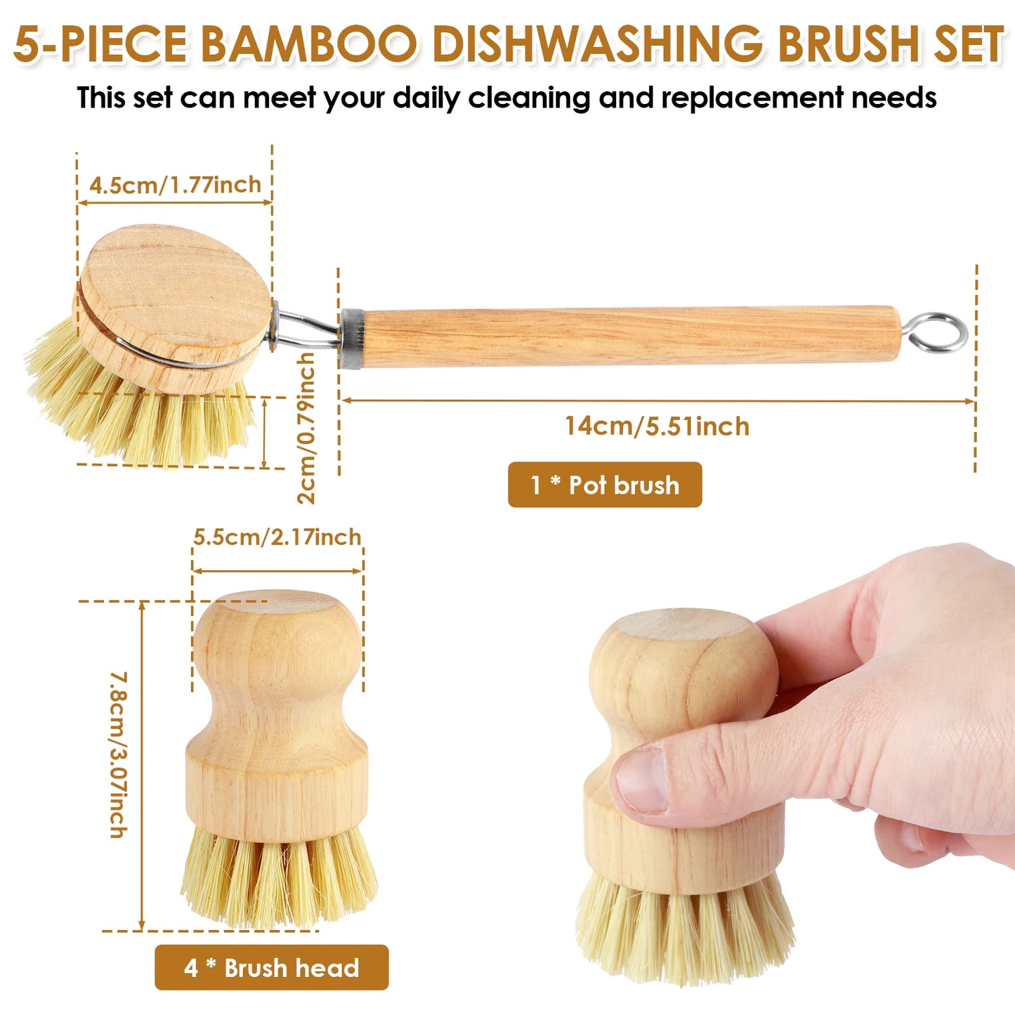 4/5Pcs Bamboo Dish Scrub Brushes