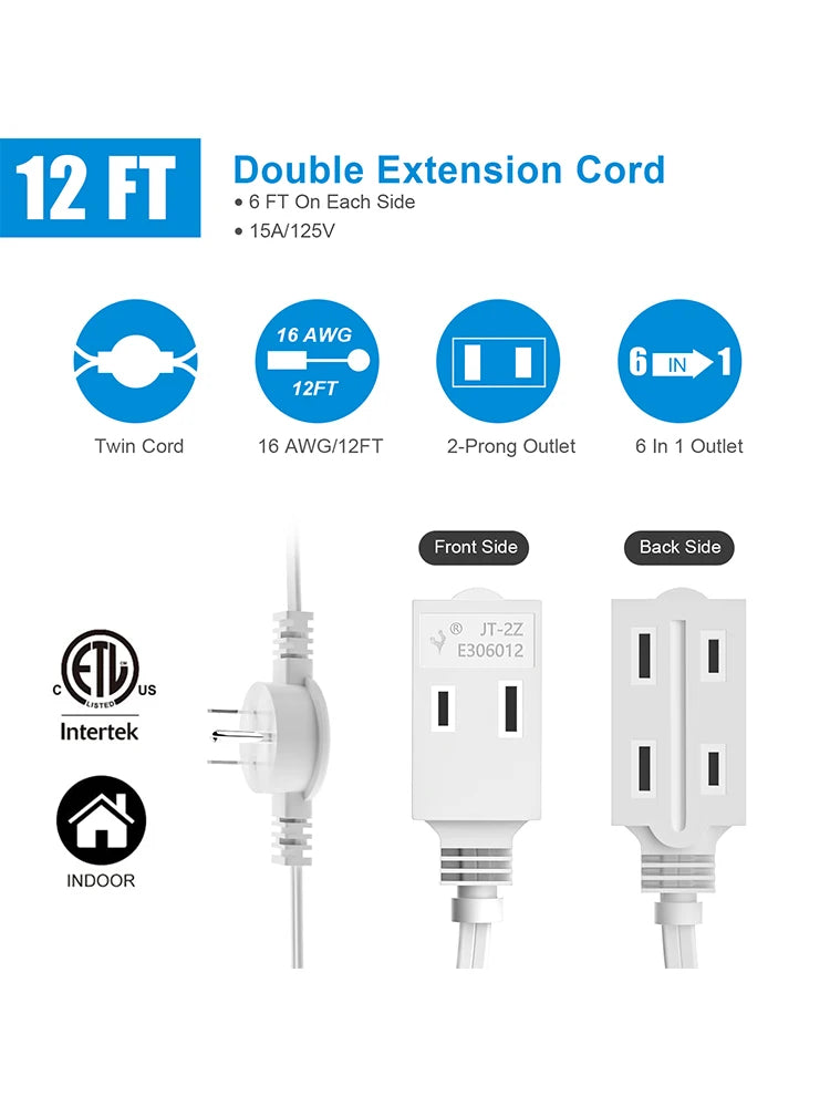 US Twin Extension Cord Power Strip