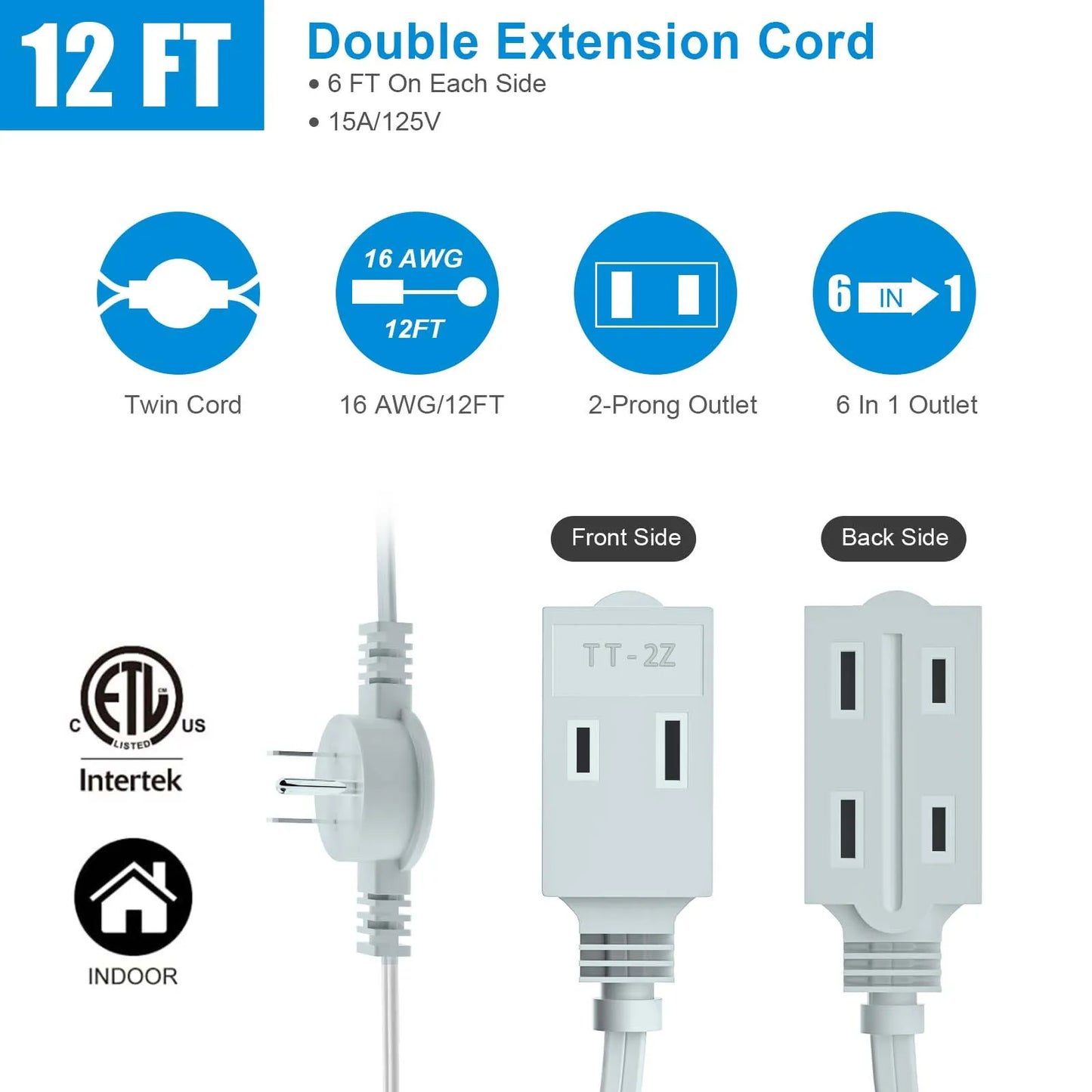US Twin Extension Cord Power Strip