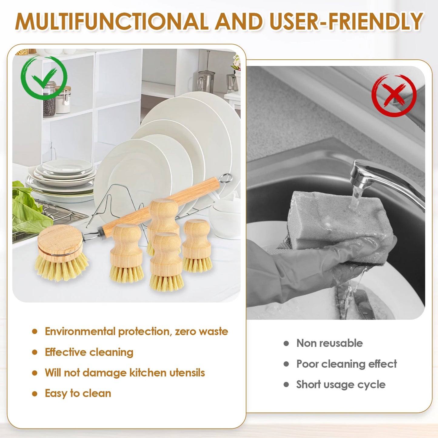 4/5Pcs Bamboo Dish Scrub Brushes