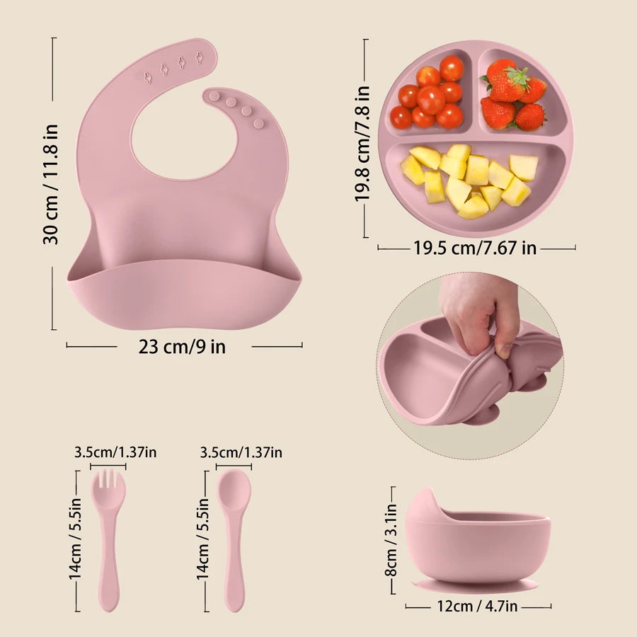 Large baby feeding plate and bowl set made of microwave-safe silicone – Winnebaby