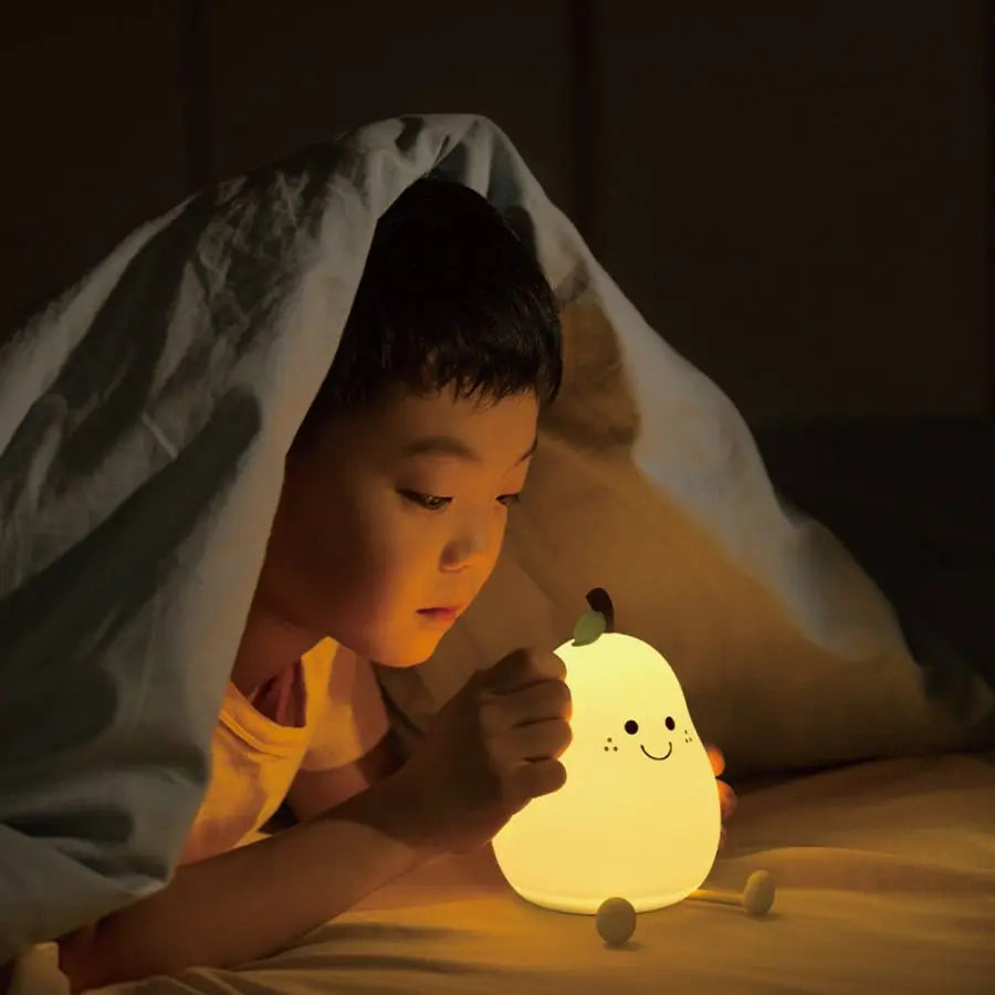 USB Pear Night Light – Rechargeable Silicone Lamp with Remote