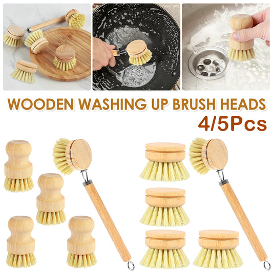 4/5Pcs Bamboo Dish Scrub Brushes