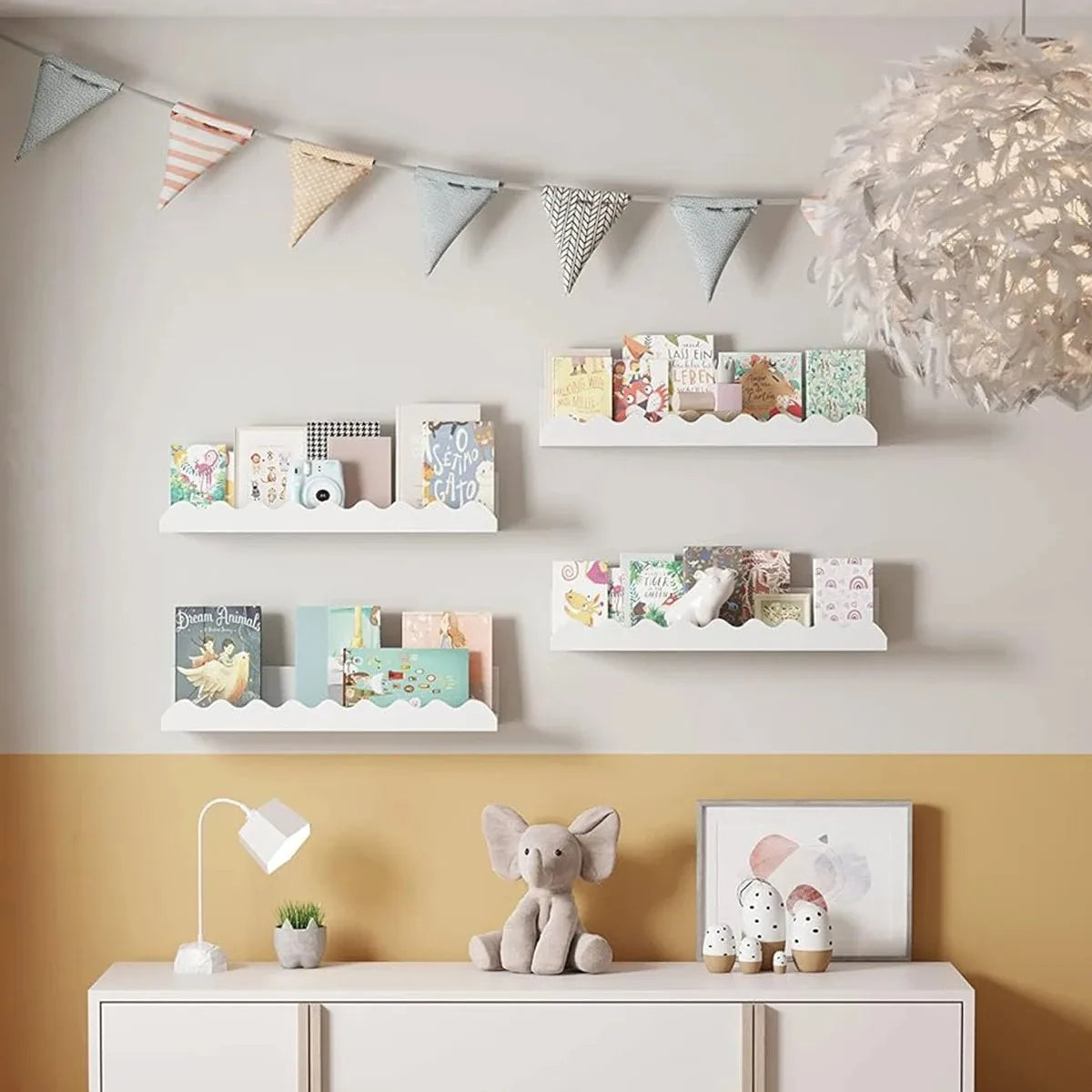 White Wavy Wooden Floating Shelf