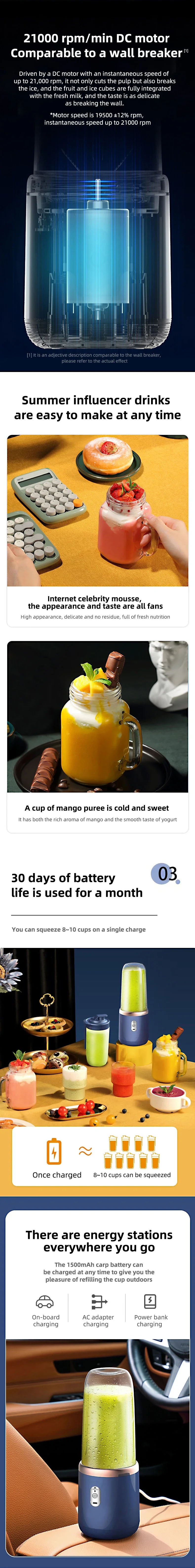 Portable Blender Bottle Electric 6 Blades