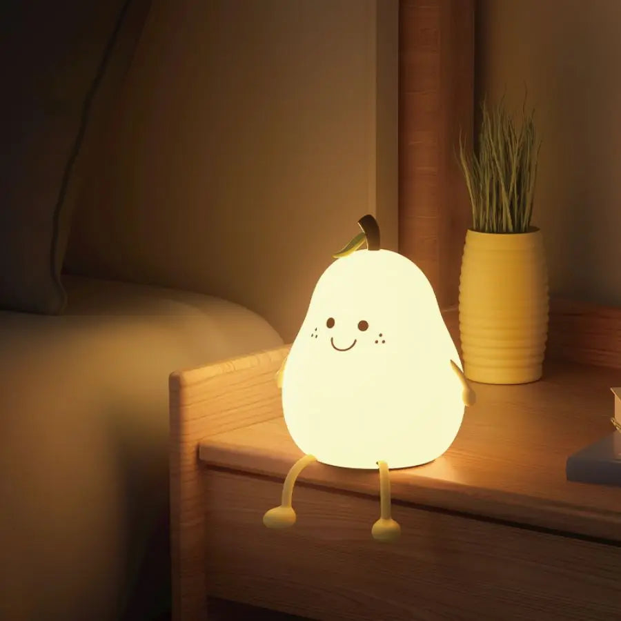 USB Pear Night Light – Rechargeable Silicone Lamp with Remote