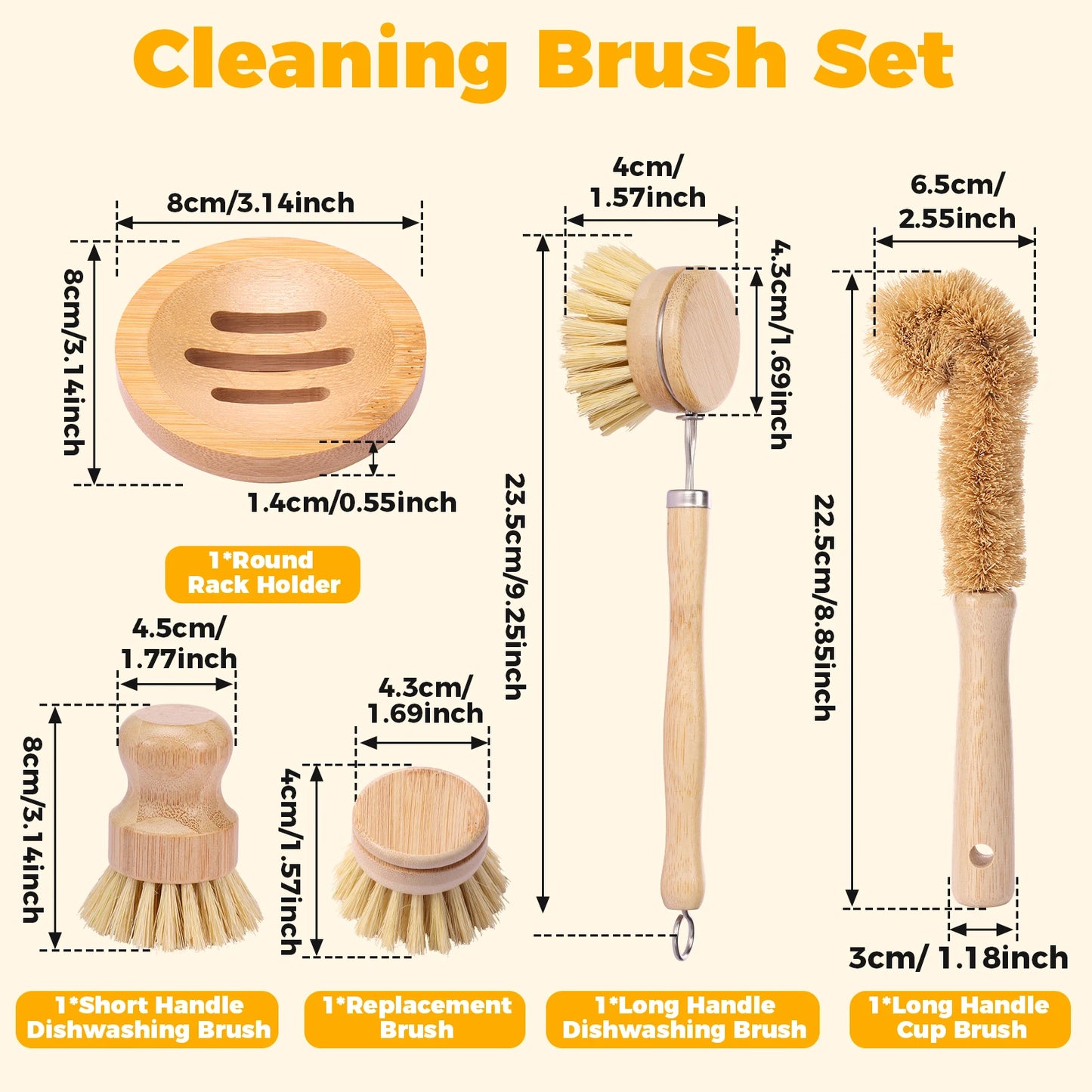 4/5Pcs Bamboo Dish Scrub Brushes
