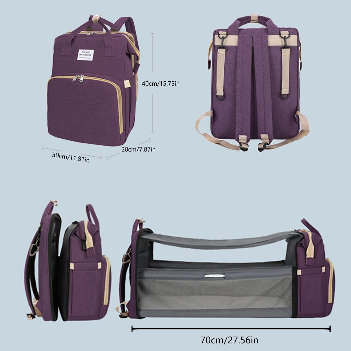 Foldable bed diaper bag with changing station