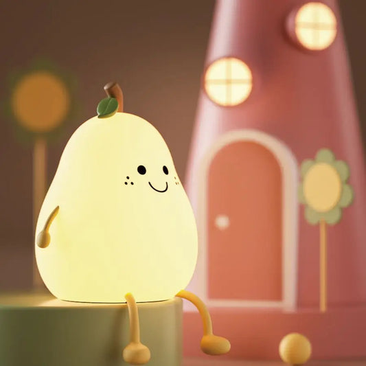 USB Pear Night Light – Rechargeable Silicone Lamp with Remote