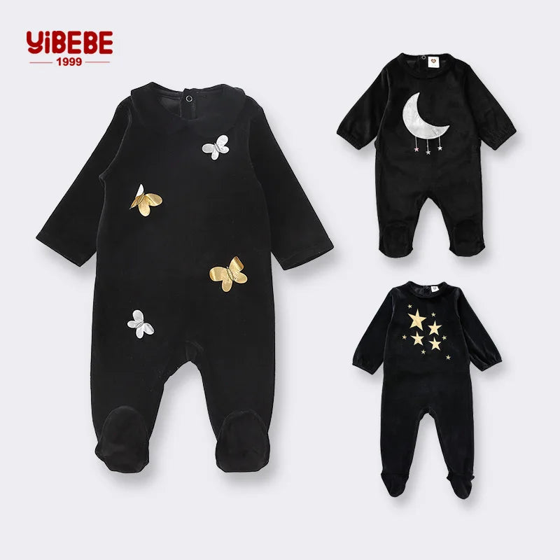 Newborn baby Footed Rompers Black Long Sleeve