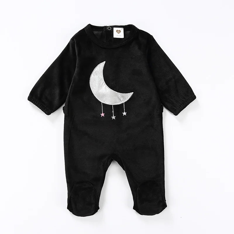 Newborn baby Footed Rompers Black Long Sleeve