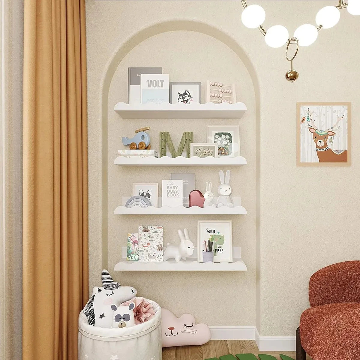 White Wavy Wooden Floating Shelf