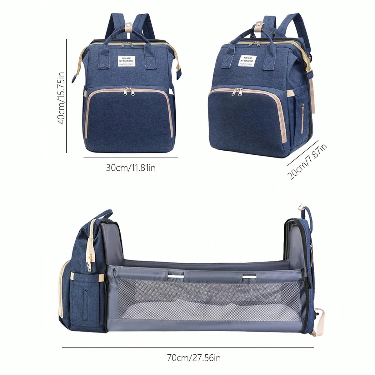 Foldable bed diaper bag with changing station