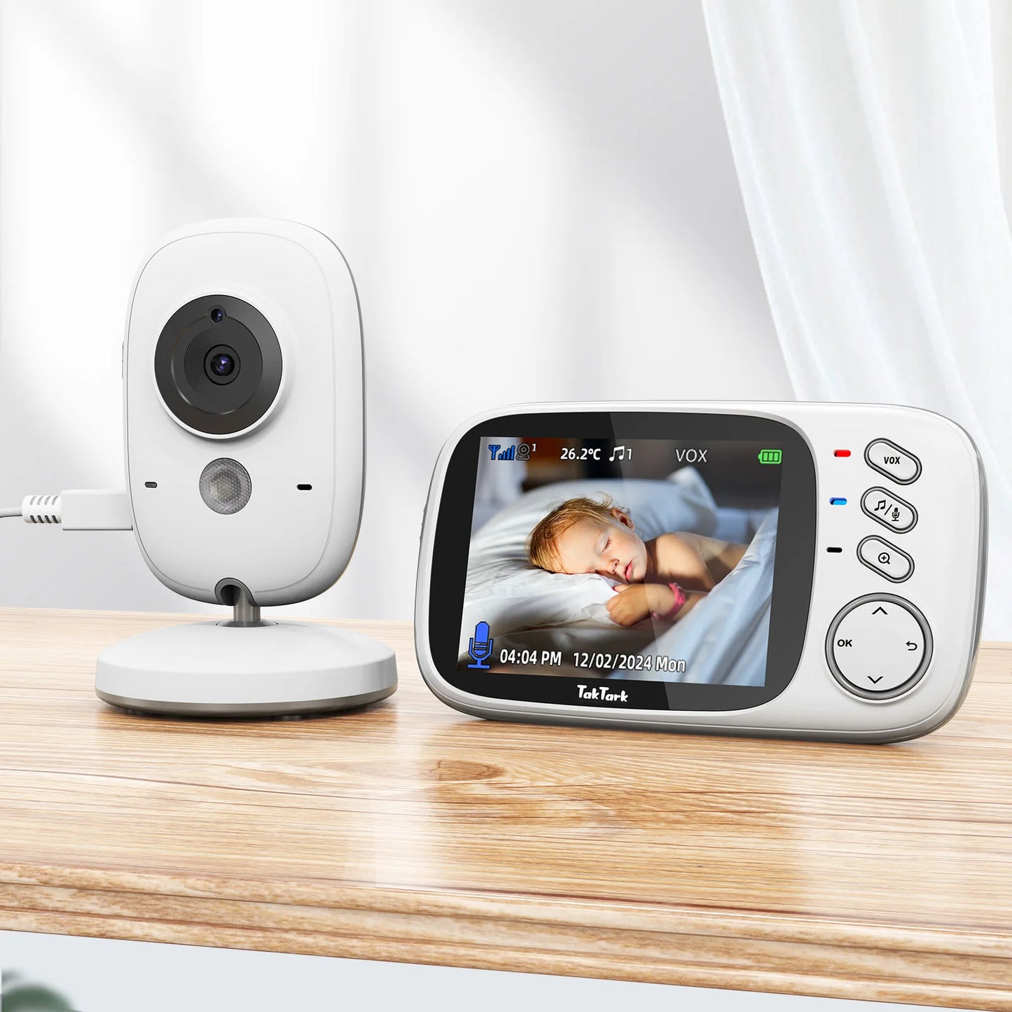 TakTark 3.2" Wireless Video Baby Monitor – Night Vision, Two-Way Audio, Lullabies & Temperature Sensor