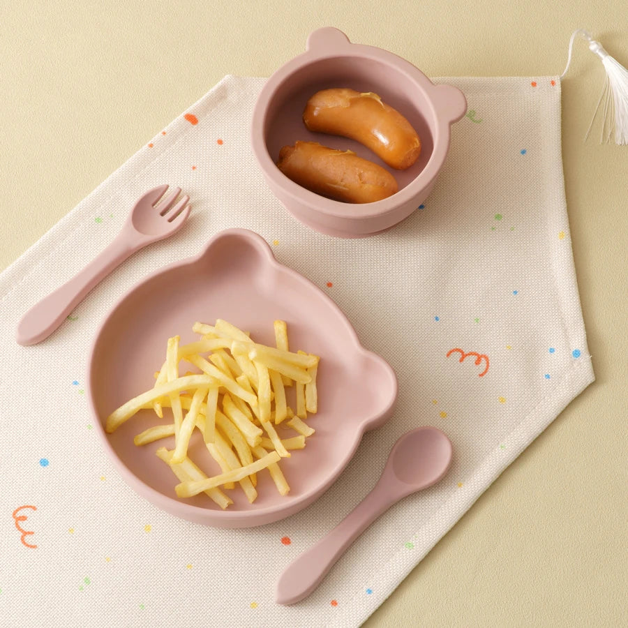 Multicolor Nonspillproof Silicone Tableware - Feeding Set