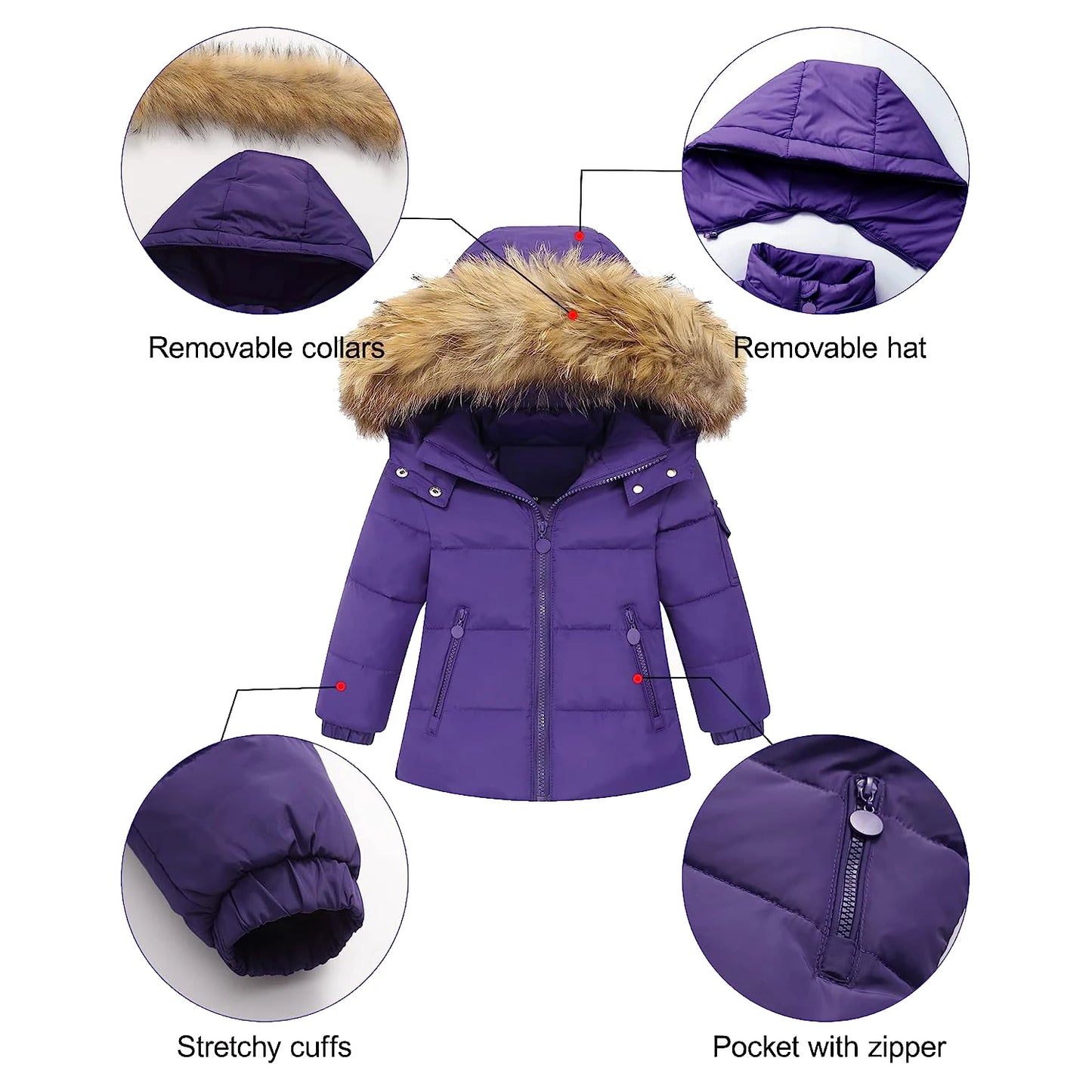 Baby Girls Snowsuits,White Duck Down Hooded Jacket