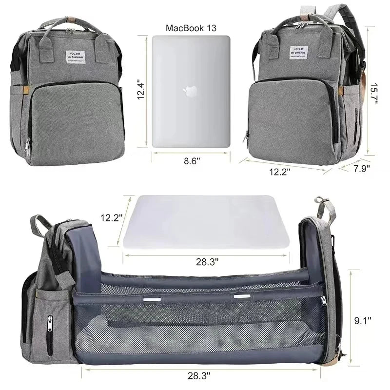 Foldable bed diaper bag with changing station