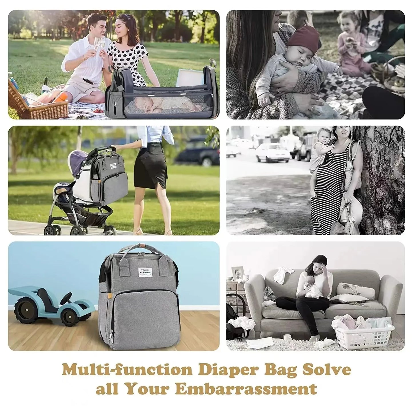 Foldable bed diaper bag with changing station