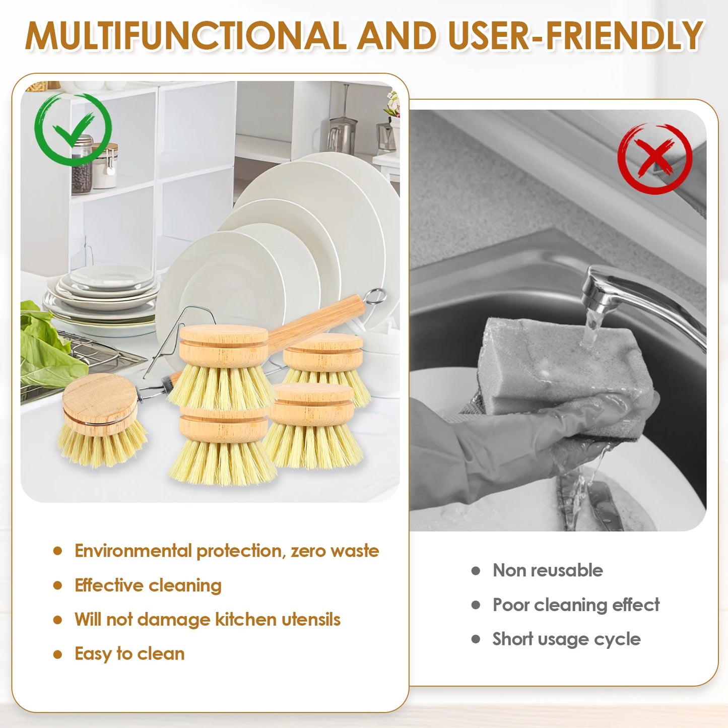 4/5Pcs Bamboo Dish Scrub Brushes
