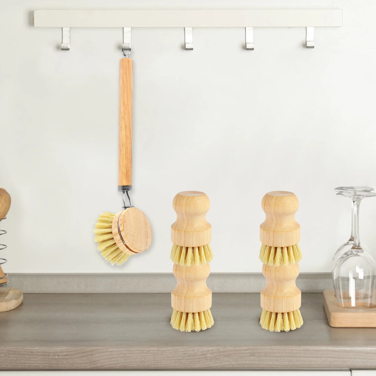 4/5Pcs Bamboo Dish Scrub Brushes