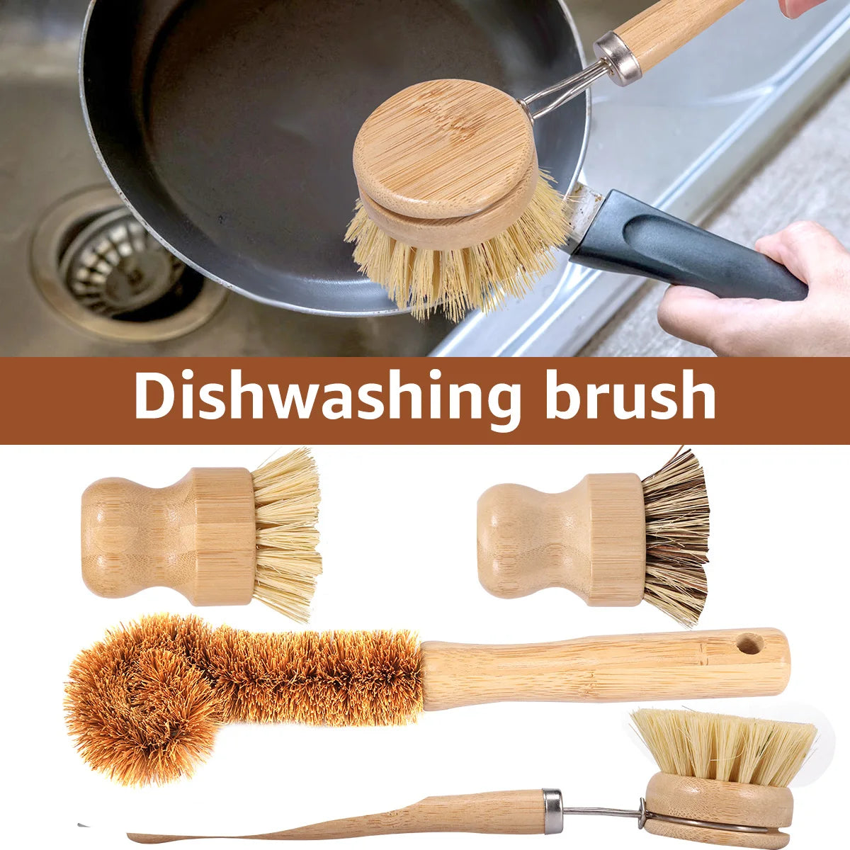 4/5Pcs Bamboo Dish Scrub Brushes