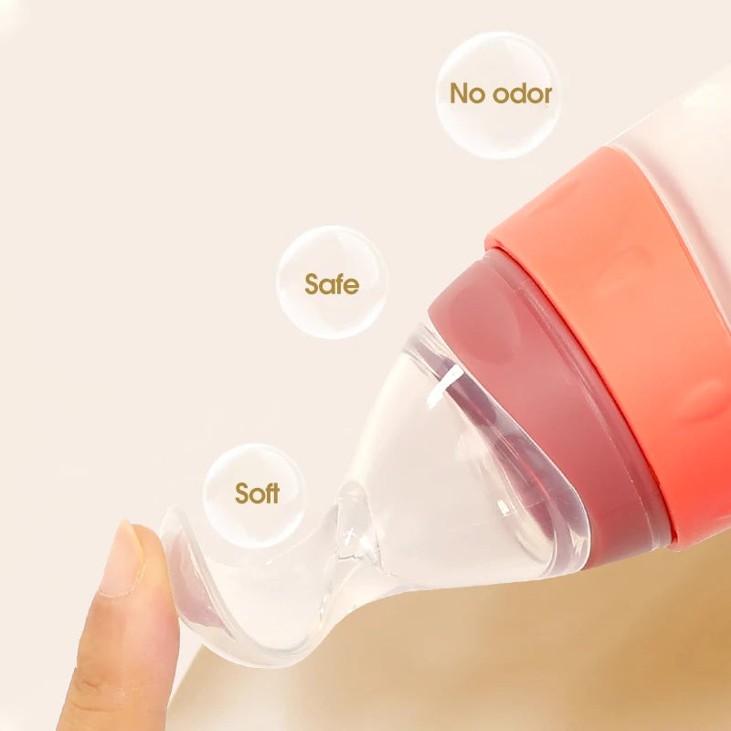 Clear container with pink lid held by a hand, labeled 'No odor', 'Safe', and 'Soft' on a beige background.