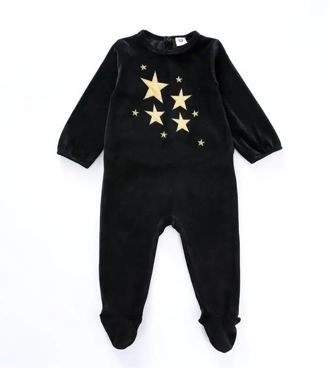 Newborn baby Footed Rompers Black Long Sleeve