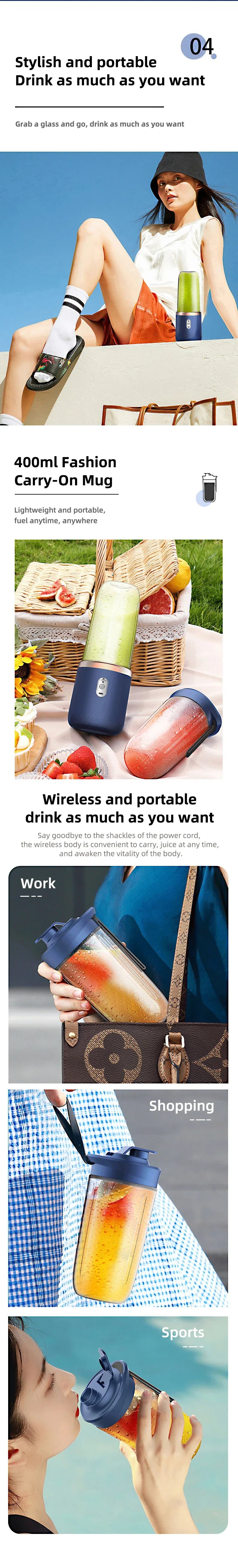 Portable Blender Bottle Electric 6 Blades