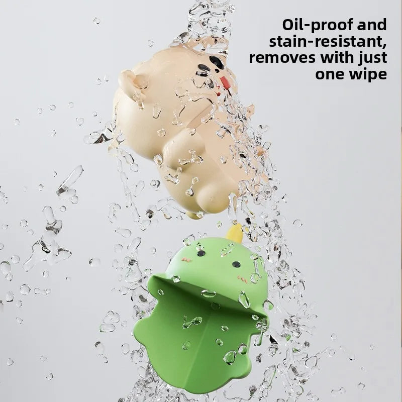 Cleaning product with cartoon character design on a gray background