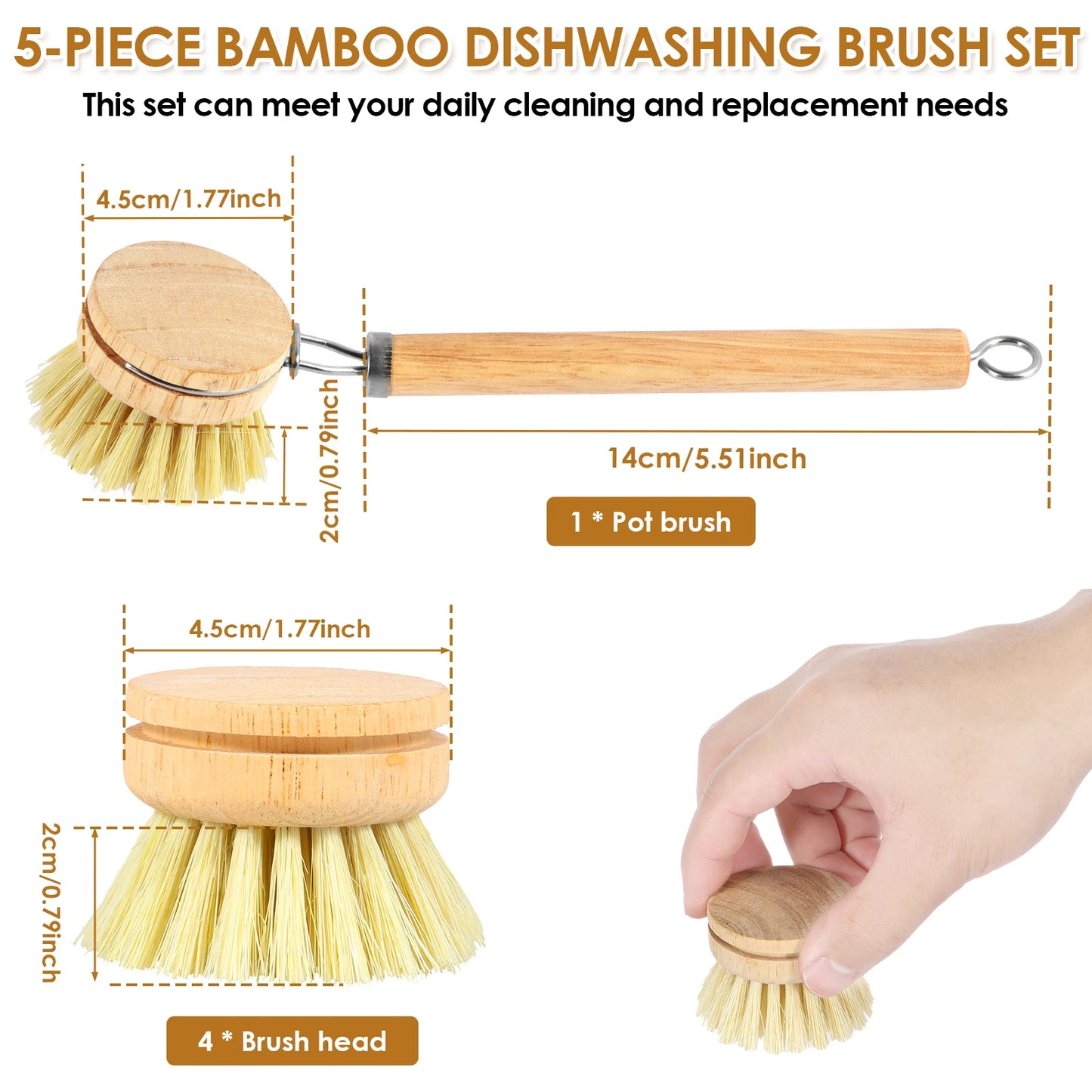 4/5Pcs Bamboo Dish Scrub Brushes
